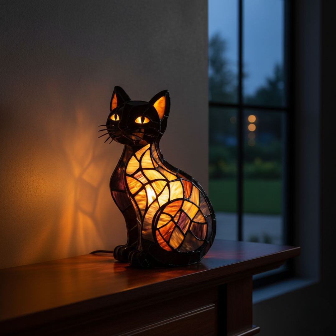 Chat rayonnant à minuit