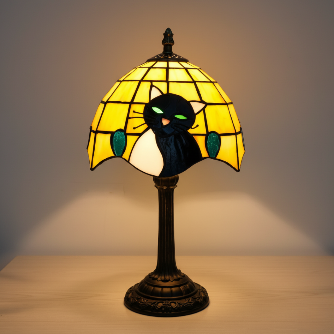 Lampe de table baroque royale avec un chat noir