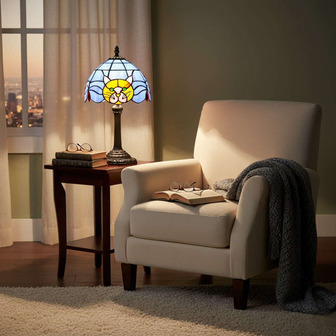 Lampe de table baroque vintage avec chat pour table de chevet