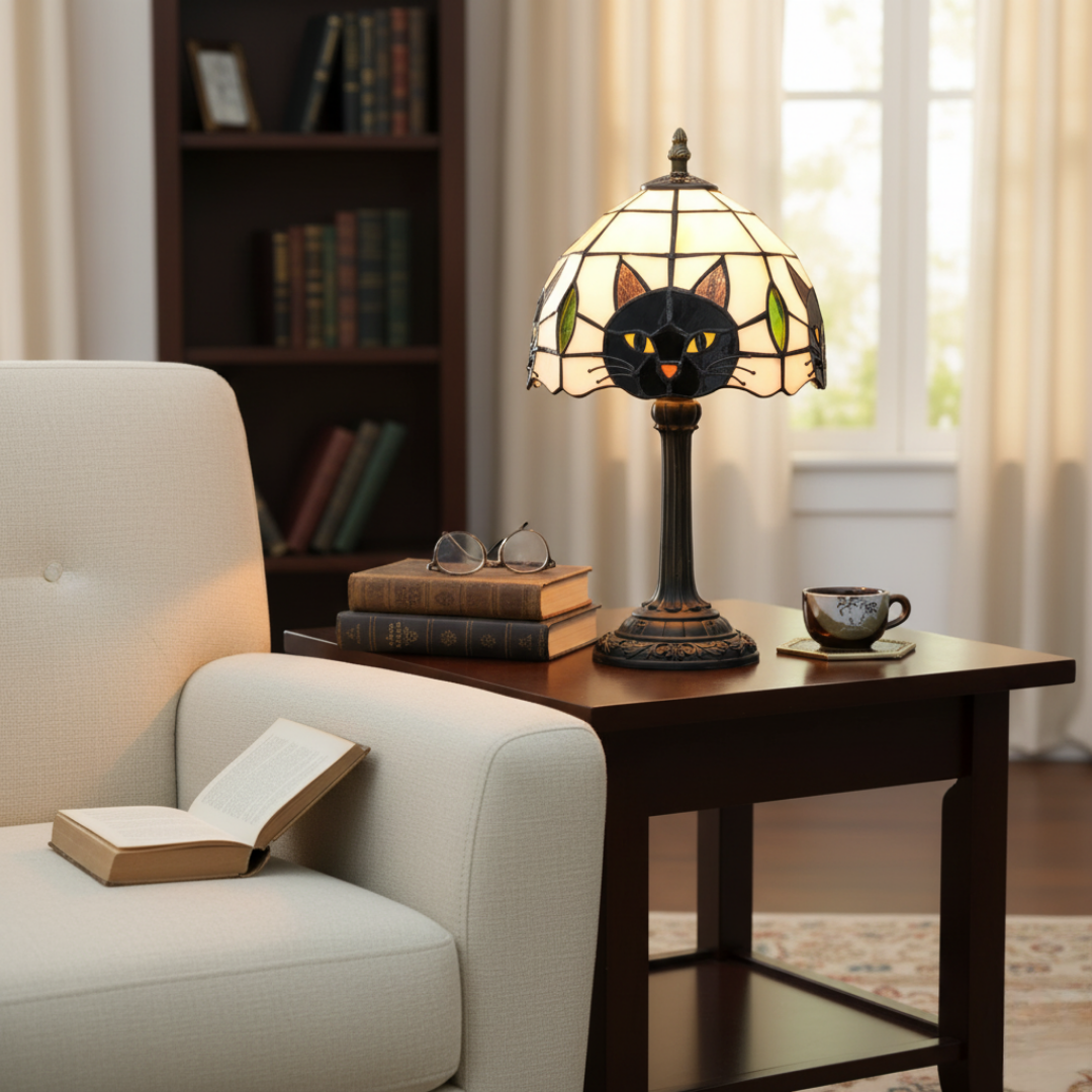 Lampe de table baroque rétro avec chat noir