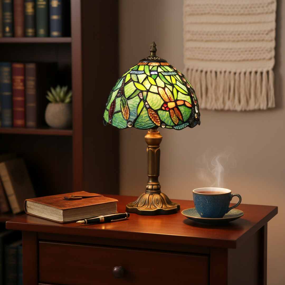 Lampe de table méditerranéenne en verre coloré à LED