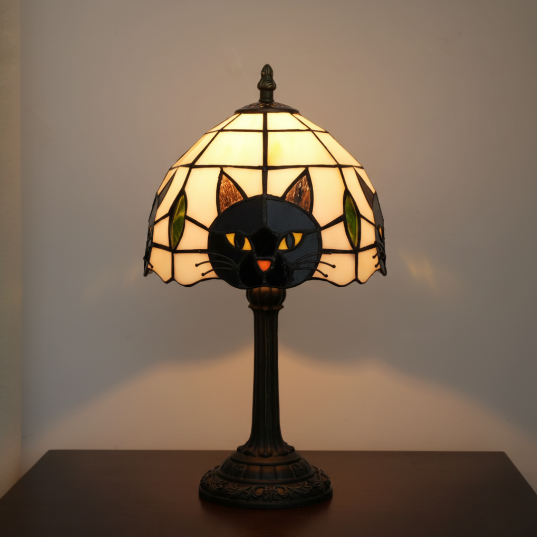 Lampe de table baroque rétro avec chat noir