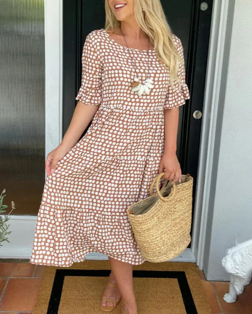 ZORA | ROBE MIDI À MANCHES COURTES EN SABLE