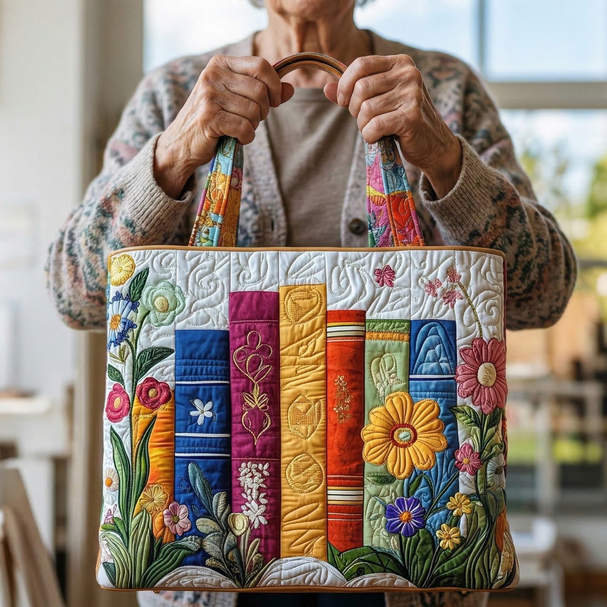Sac artisanal bibliothèque florale