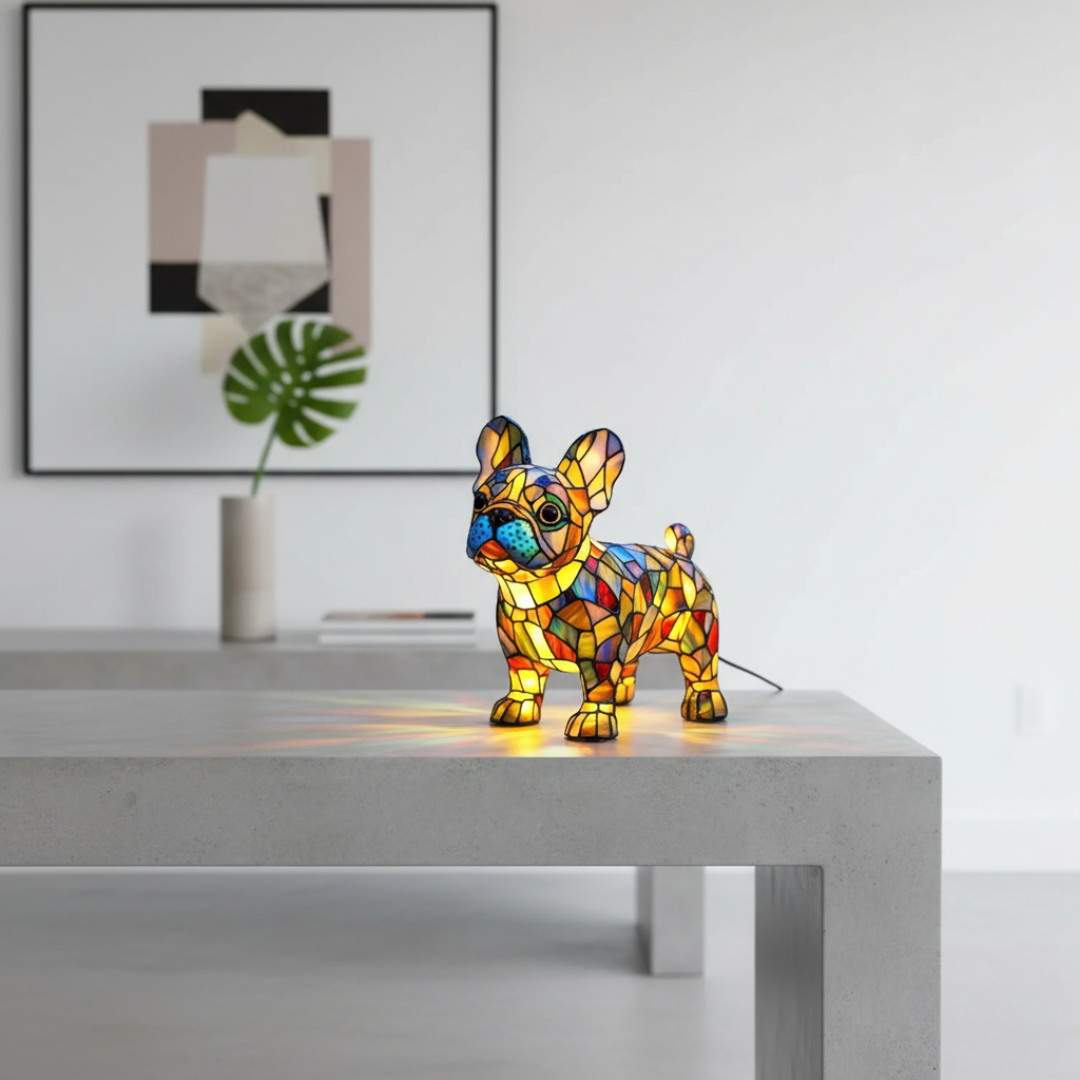 Bouledogue Brillant en Vitrail