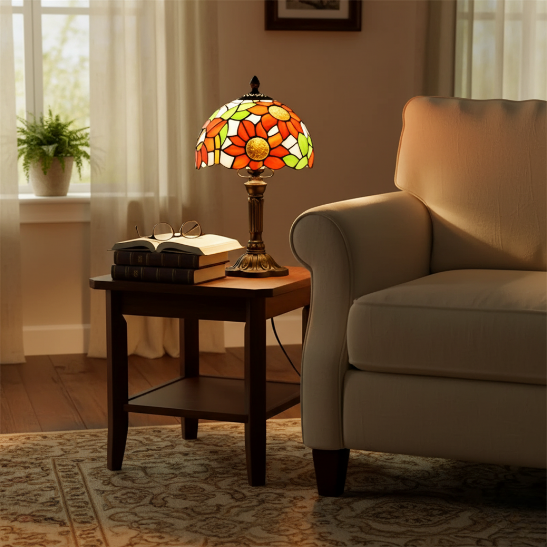 Lampe de table LED en verre ornée