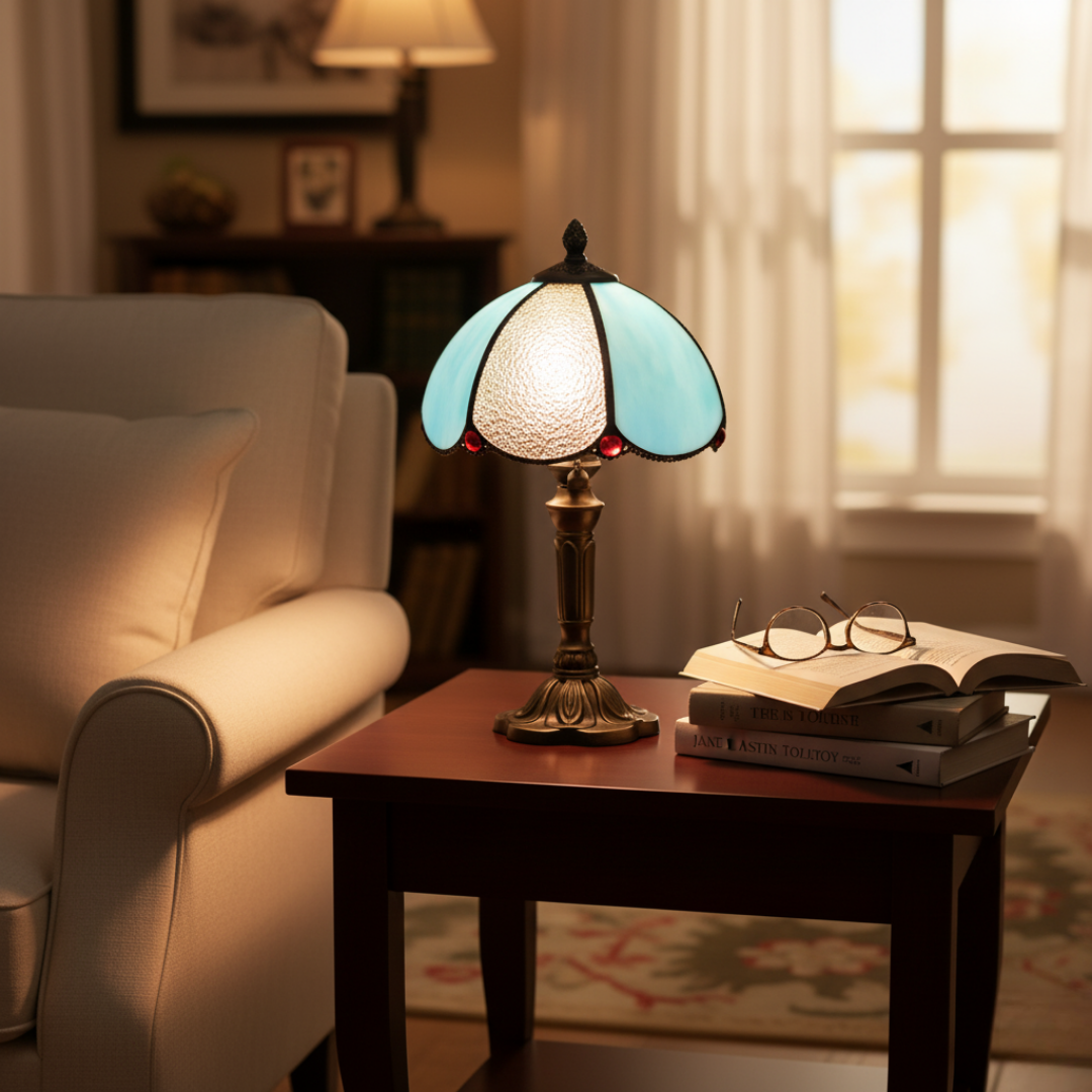 Lampe bleue et blanche