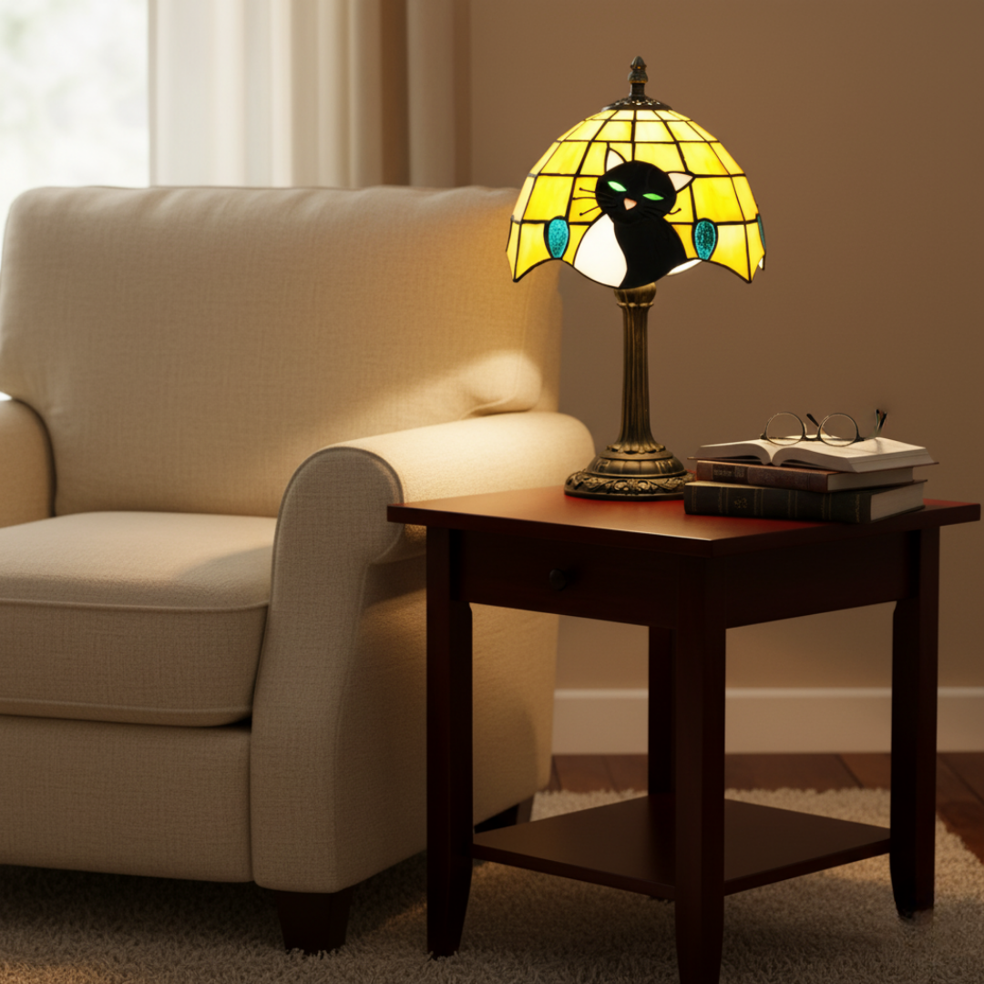 Lampe de table baroque royale avec un chat noir
