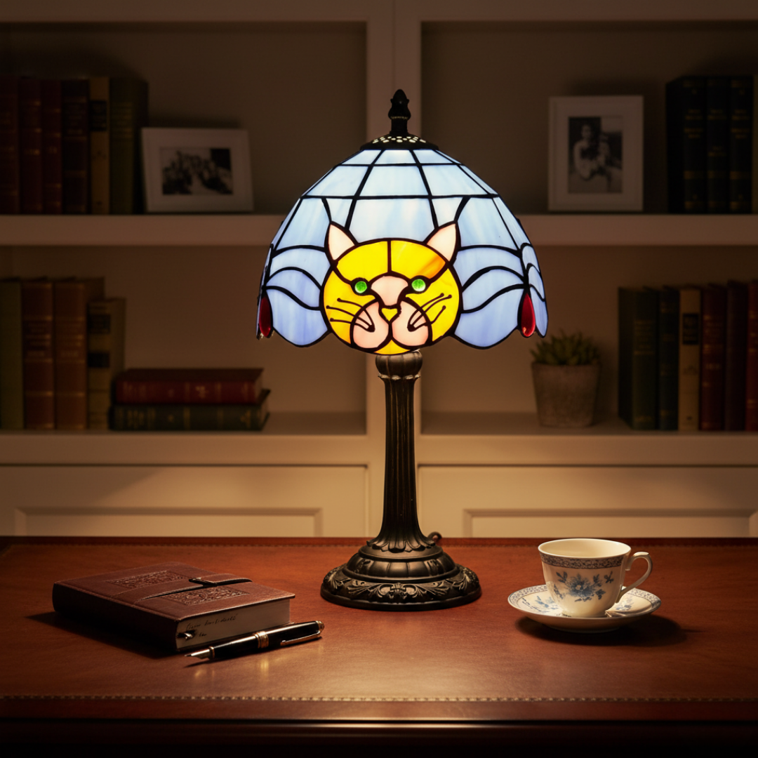 Lampe de table baroque vintage avec chat pour table de chevet