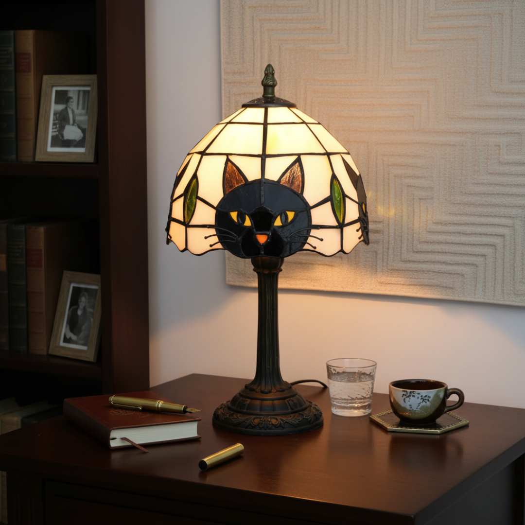 Lampe de table baroque rétro avec chat noir