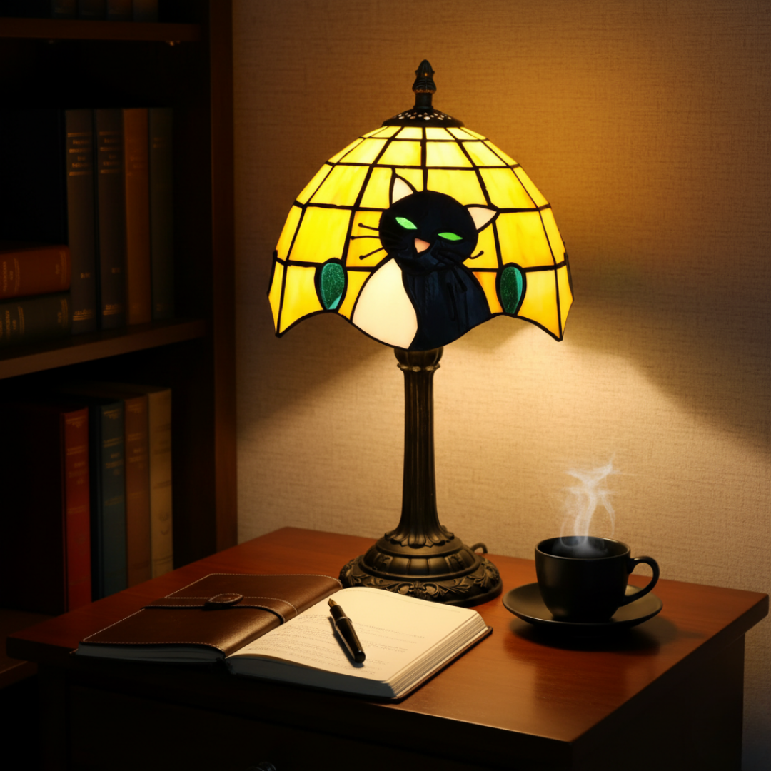 Lampe de table baroque royale avec un chat noir