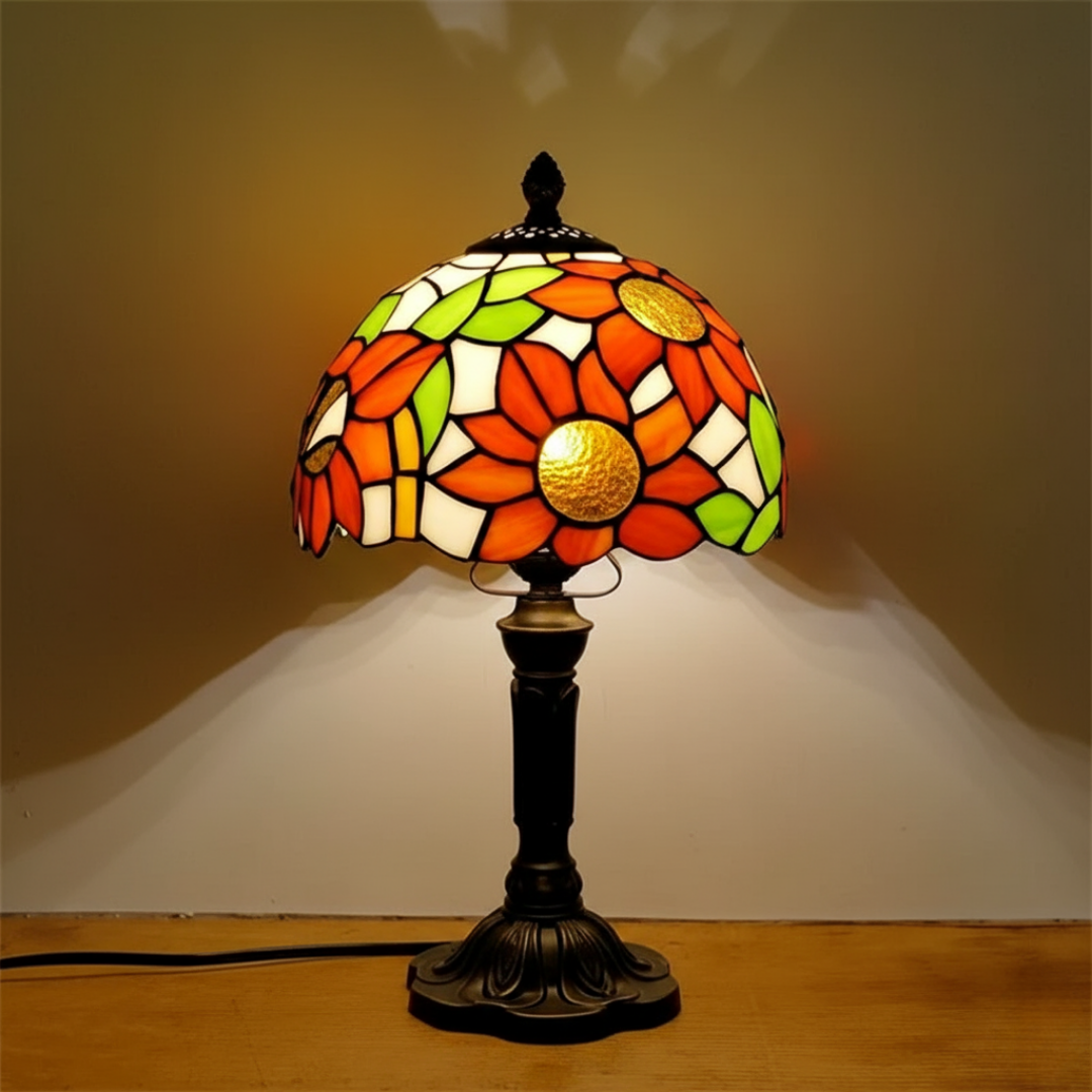 Lampe de table LED en verre ornée