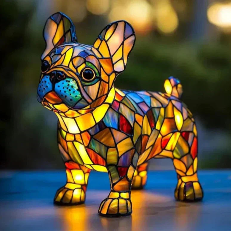 Bouledogue Brillant en Vitrail