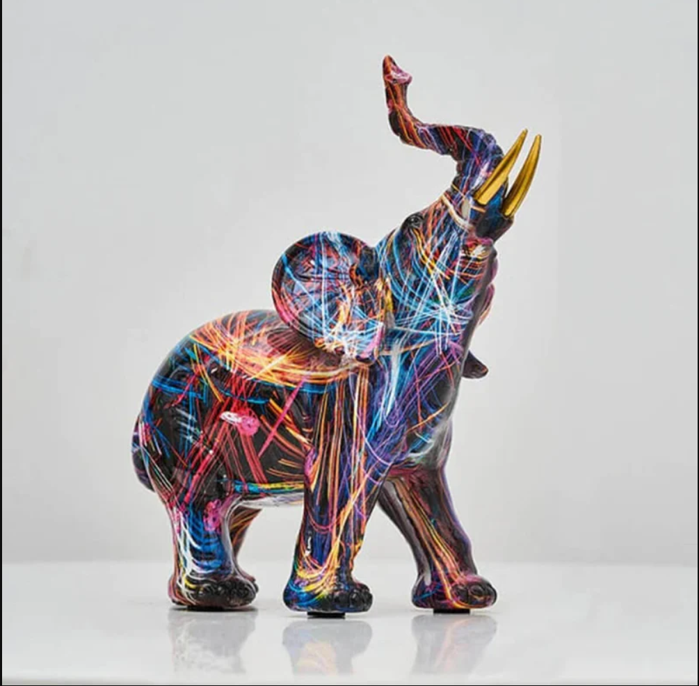 Sculpture artistique d'un éléphant au design graffiti